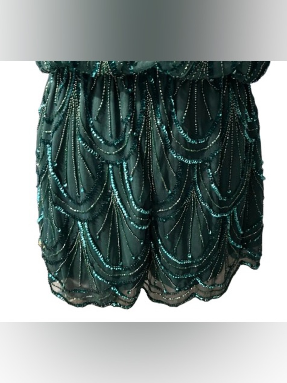 NWT Shorts Romper Beaded Dark Green ANGIE Illusion Sheer Sparkly New Shorts - Picture 15 of 16
